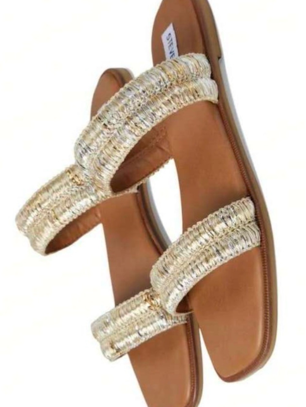 Steve Madden Metallic Gold Woven Double-Strap Slide Sandals